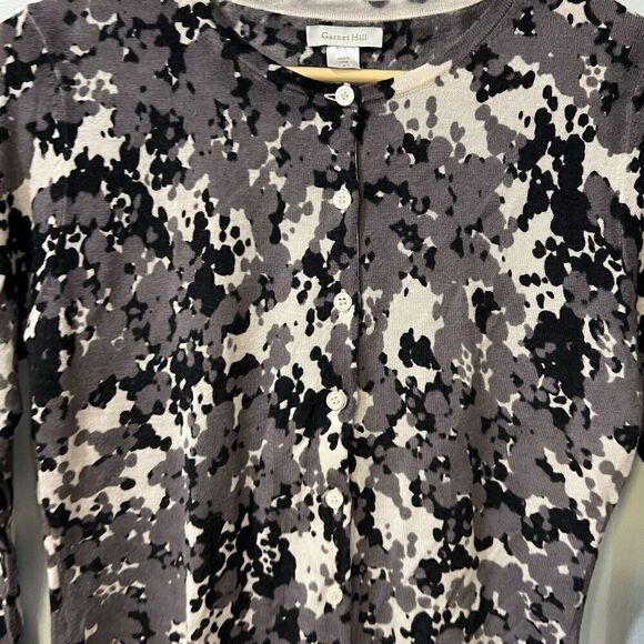 GARNET HILL Size Small Floral 100% Merino Wool Sweater Cardigan watercolor - Picture 6 of 9